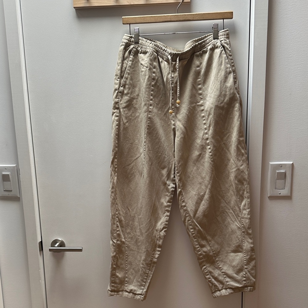 Zara Beige cotton barrel pants